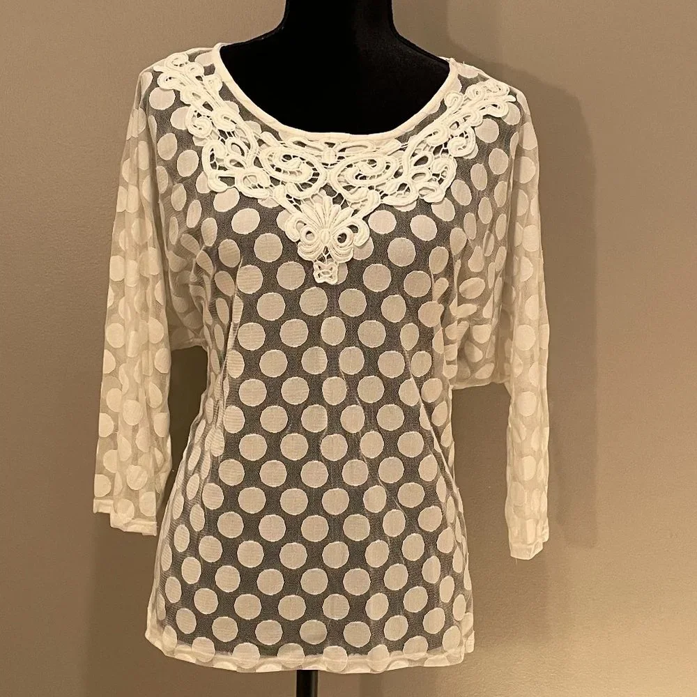 Alfani Womens Sheer Polka-dot Pullover sz M NWOT - Picture 1 of 5